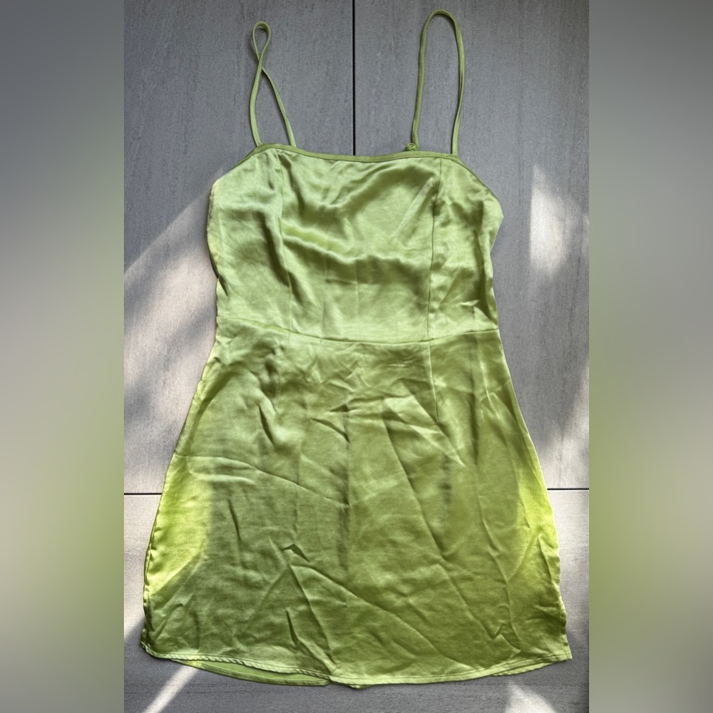 PACSUN Green Satin Slip Dress
